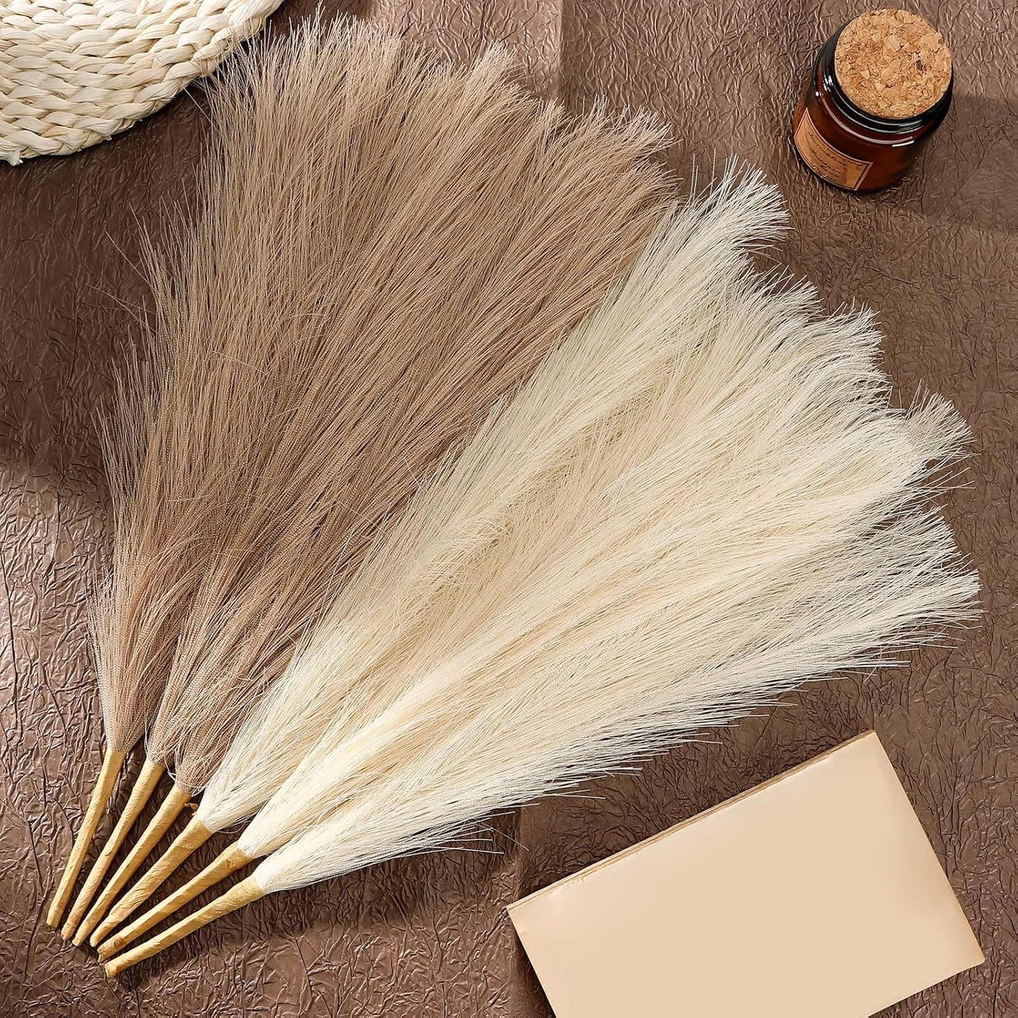 30pcs Pampas Grass Decor,21" Artificial Pompous Grass Bulk,Small Vase Filler Pompas Grass for Home Wedding Living Room Wall Party Decoration (Beige,Light Brown, 21 Inch 30 Pcs)