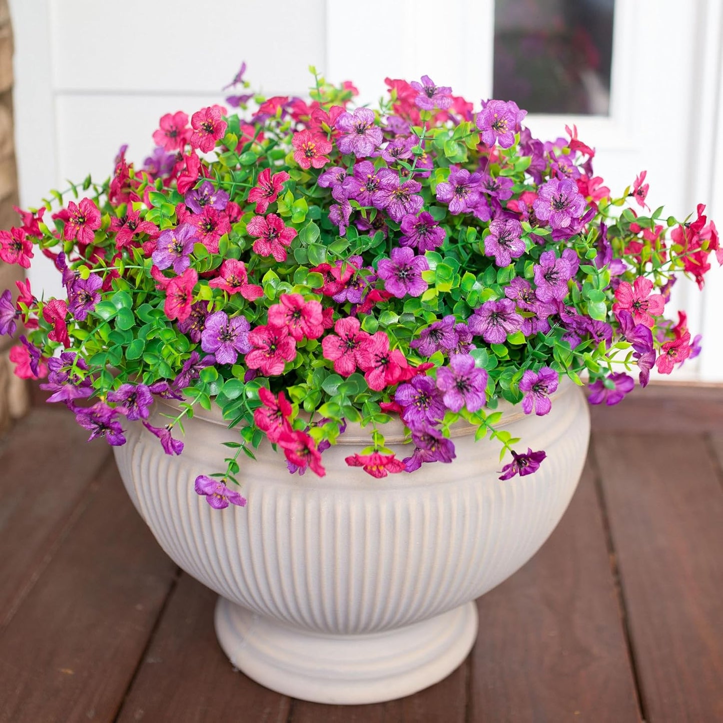 HyeFlora Artificial Flowers for Outdoor Indoor Garden Home Decoration, Faux Flower Daisy with Eucalyptus Leaves Fake Plants Greenery Boxwood Porch Patio, 12 Bundles (Mix Pink Red Purple Yellow)