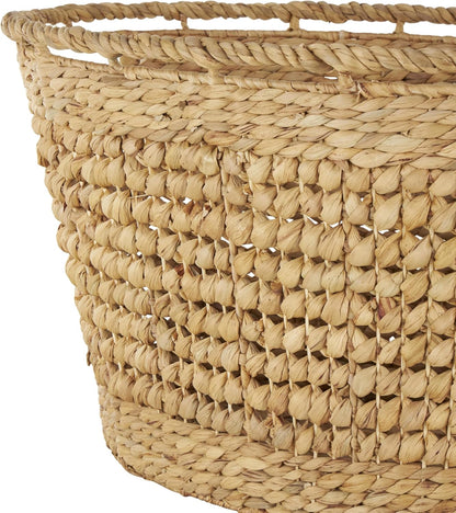Deco 79 Seagrass Handmade Decorative and Functional Storage Basket Large Woven Basket Organizer with Ring Handles, Basket for Storage 20" x 18" x 19", Brown