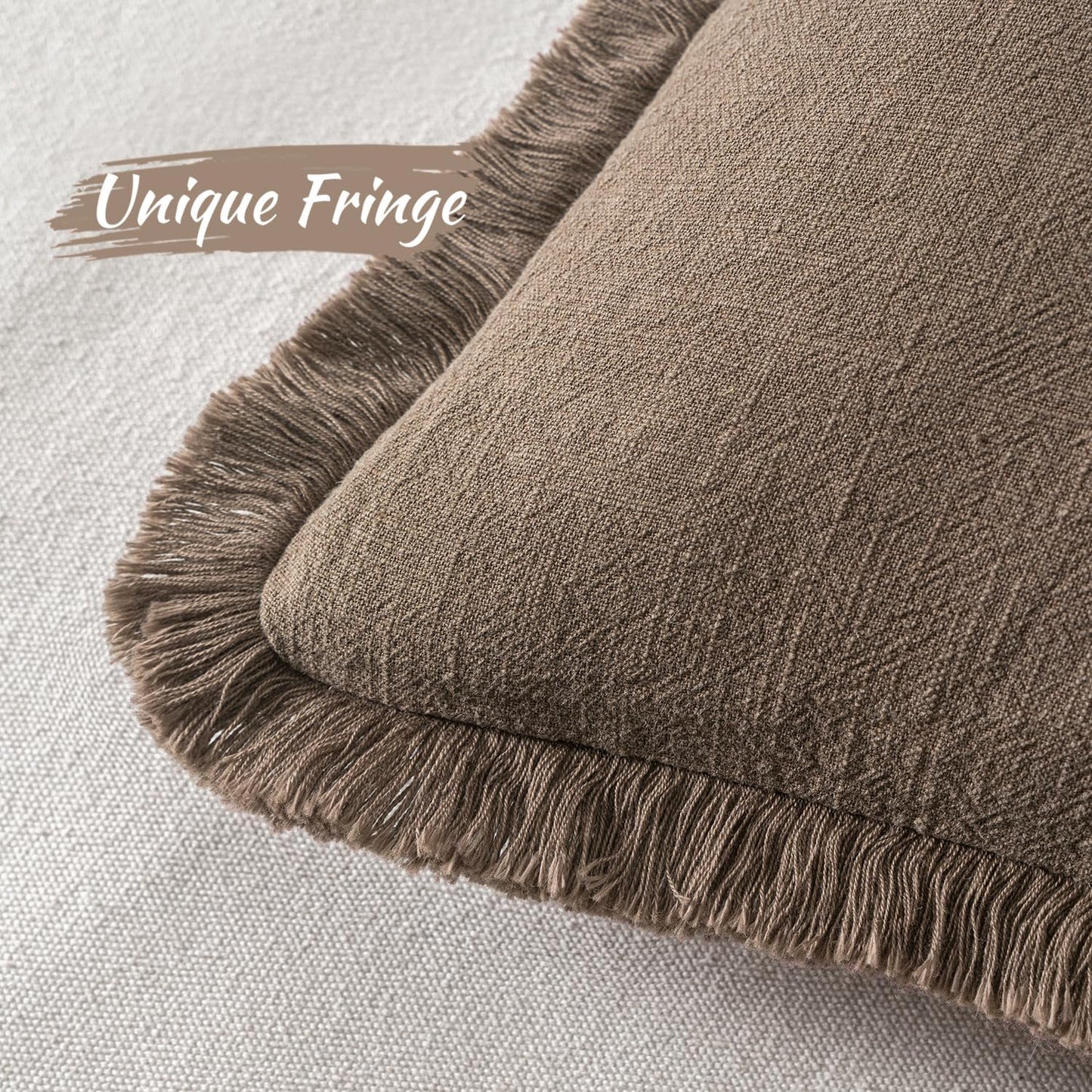 MIULEE Decorative Throw Pillow Covers Neutral Linen Fringe Throw Pillows Set of 2 Natural Beige Boho Farmhouse Cushion Covers with Tassels for Couch Sofa Bed Spring Home Decor 20x20 Inch