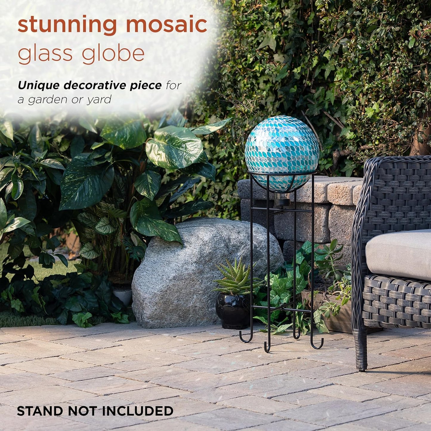 Alpine Corporation 10" Diameter Indoor/Outdoor Glass Mosaic Gazing Globe Yard Decoration, Purple Pearlized Petals Design
