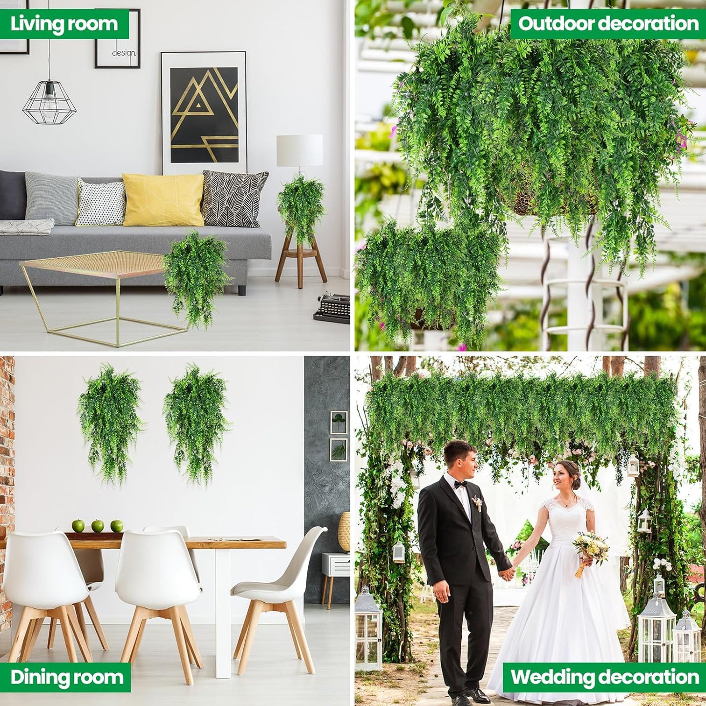 XunYee 28 Pcs Artificial Hanging Plants 32 Inch Plastic Fern Vine Fake Greenery Plant Faux Eucalyptus Vine for Wall Room Wedding Indoor Outdoor Decor, No Baskets (Boston Fern)