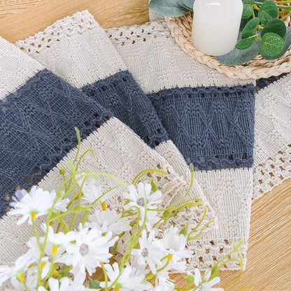 FEXIA Boho Table Runner for Thanksgiving Fall Christmas Home Decor with Tassels 72 Inches Long Pottery barn Furniture Farmhouse Rustic Macrame Burlap Table Decoration for Living Room (12x72 Inches)