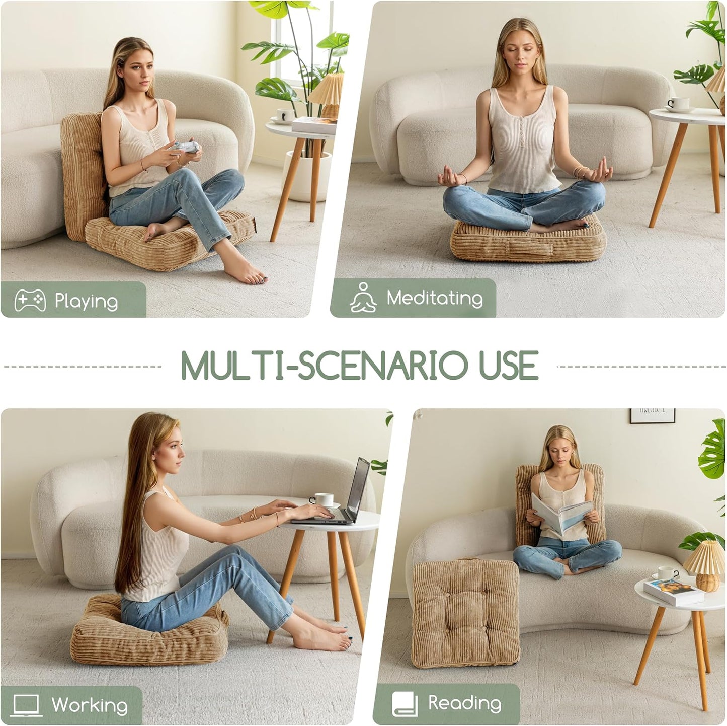 HIGOGOGO 6" Extra Thick Floor Pillow Cushion for Adults, Meditation Cushion Pillow, Large Square Floor Sitting, Tufted Corduroy Cover, for Tatami Living Room or Yoga, 22x22 Inch, 2Pack, Dark Grey