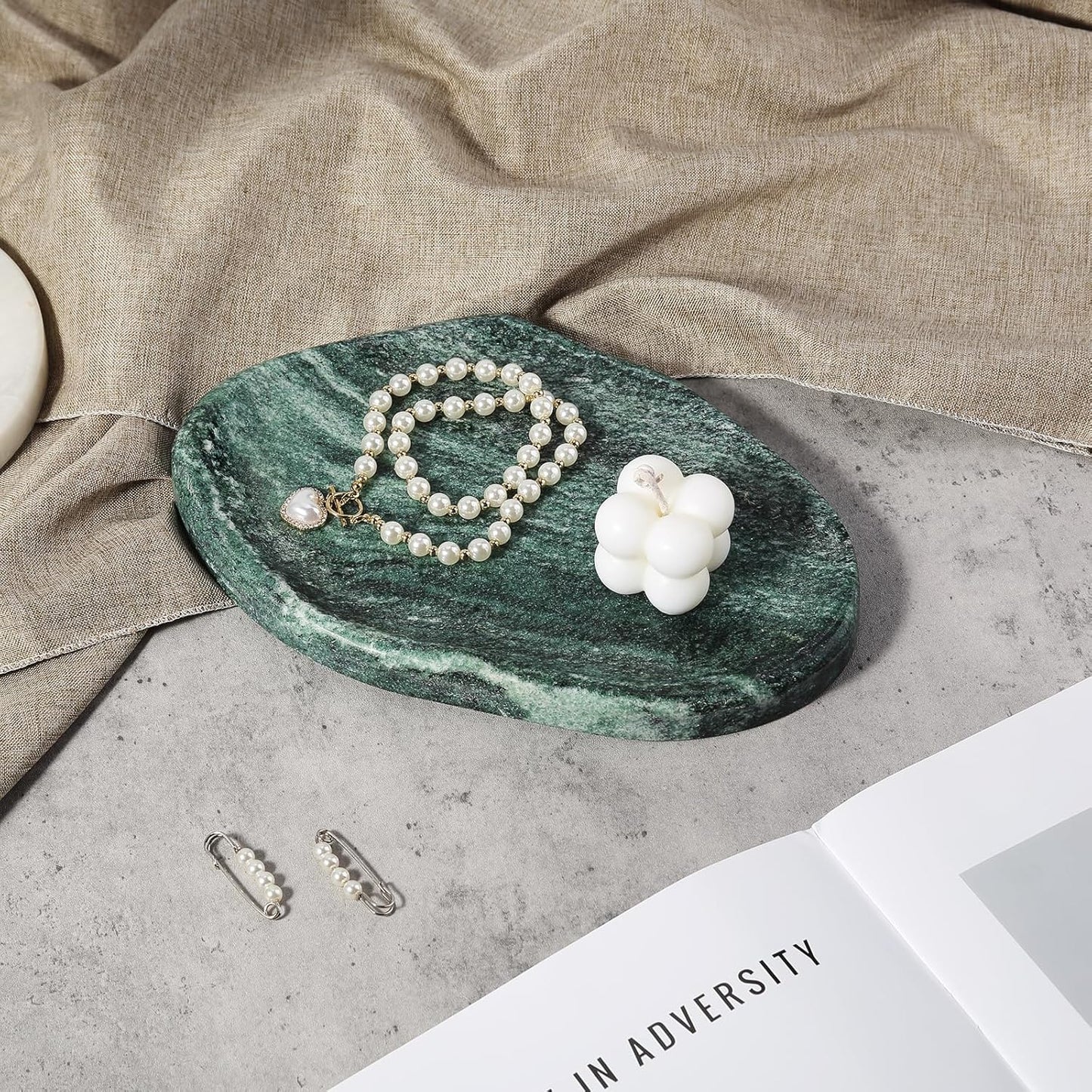 Koville Luxurious Natural Marble Vanity Tray, Cloud Shape Serving Stone Key Tray for Home Decor, 10" x 7" Marble Storage Trays for Bathroom, Stone Plate Holder for Perfume, Candle and Jewelry