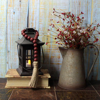 CVHOMEDECO. Wood Beads Garland with Tassels 3 PCS Farmhouse Rustic Wooden Prayer Bead String Wall Hanging Accent for Home Festival Decor. Natural