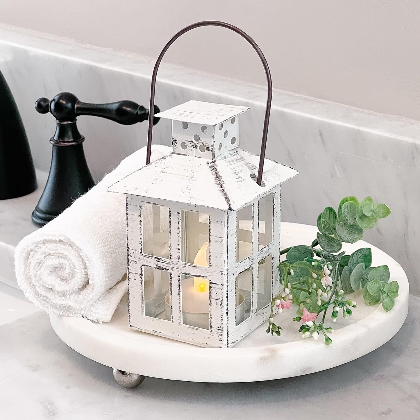 Kate Aspen Rustic Farmhouse Decor White Candle Holder Lantern Decorative (5 Inch), Wedding Decoration, Centerpiece Table Decorations, Home Decor, Shelf Decor, Fireplace Lantern