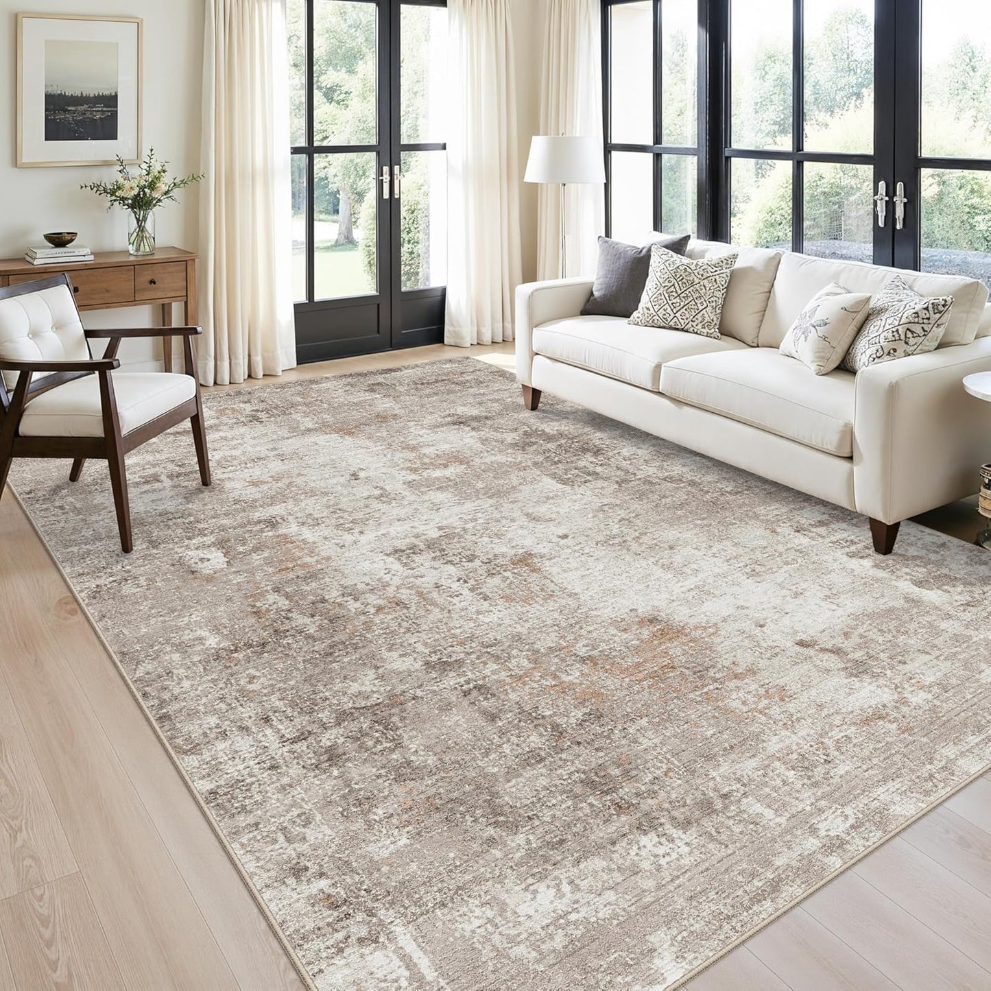 2x3 Washable Non-Slip Area Rug - Soft Low Pile Throw Rug for Kitchen Entryway Bedroom - Modern Indoor Door Mat with Rubber Backing (Beige Grey) - Colors B