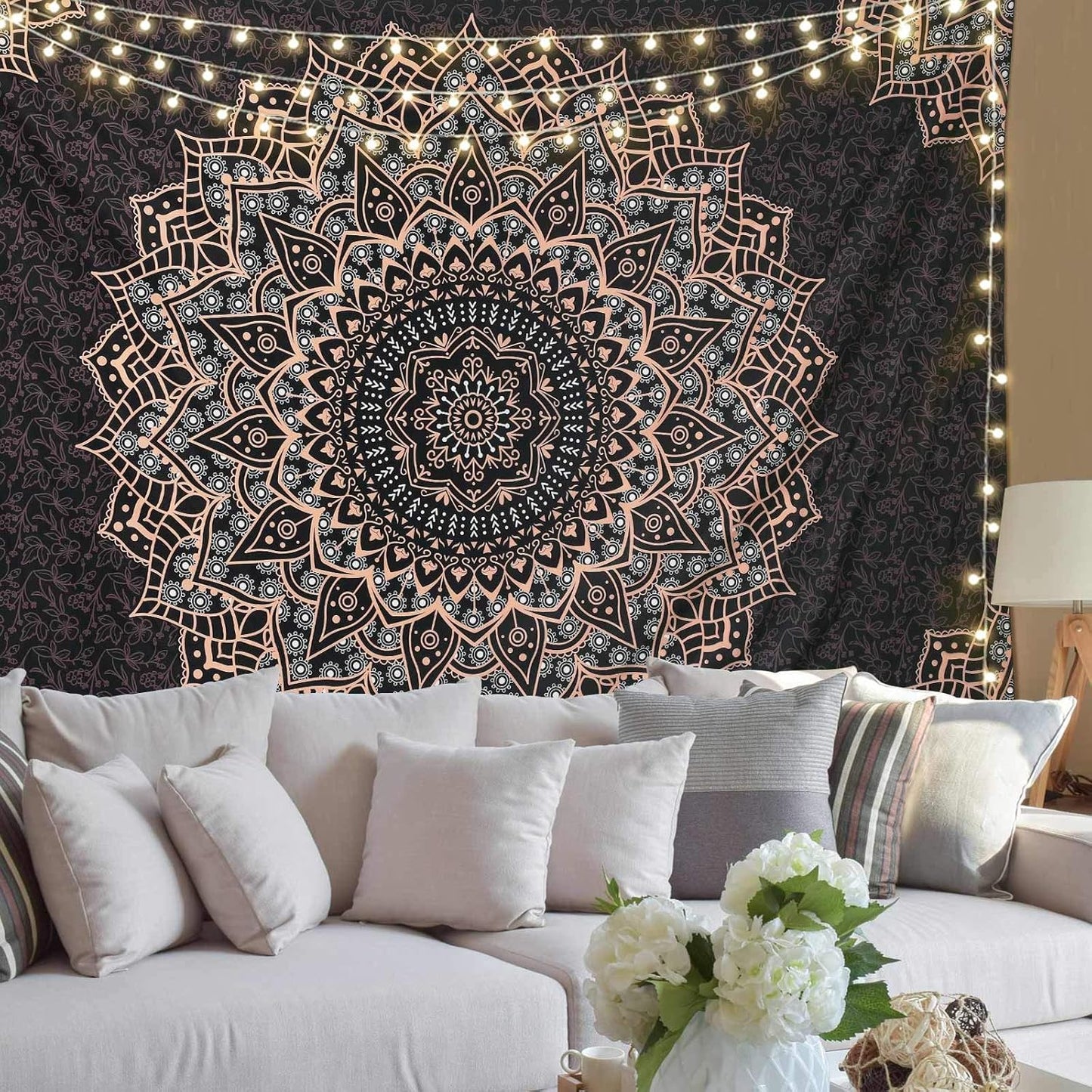 Black Mandala Tapestry Wall Hanging Psychedelic Wall Tapestry Aesthetic Indian Hippie Decor Bohemian Art Boho Home Decoration for Bedroom,Living Room,Dorm