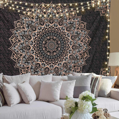 Black Mandala Tapestry Wall Hanging Psychedelic Wall Tapestry Aesthetic Indian Hippie Decor Bohemian Art Boho Home Decoration for Bedroom,Living Room,Dorm