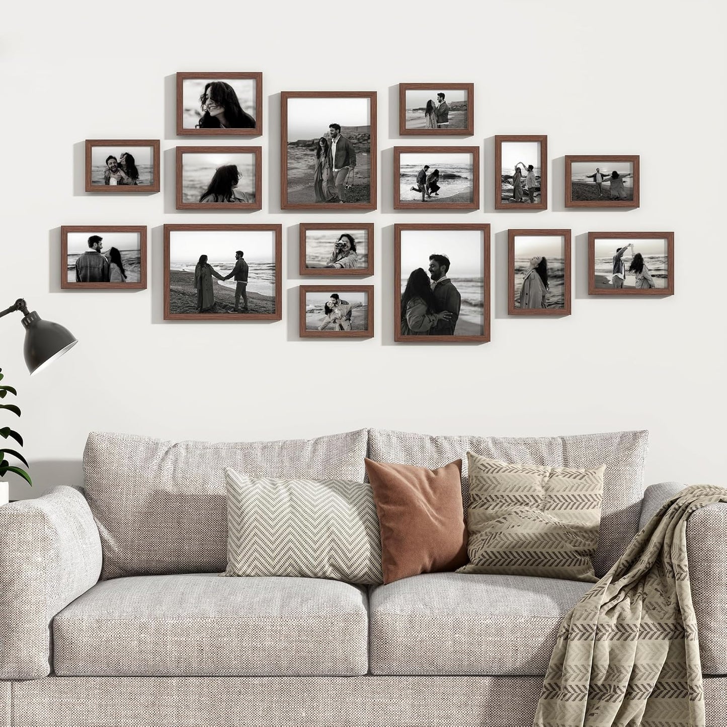 Venusmiles 15 Pack Picture Frames Collage Wall Decor, Gallery Frame Set for Wall Mounting or Tabletop Display, Multi Sizes Including 3pcs 8x10, 6pcs 5x7, 6pcs 4x6, Oak