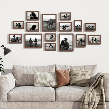 Venusmiles 15 Pack Picture Frames Collage Wall Decor, Gallery Frame Set for Wall Mounting or Tabletop Display, Multi Sizes Including 3pcs 8x10, 6pcs 5x7, 6pcs 4x6, Oak