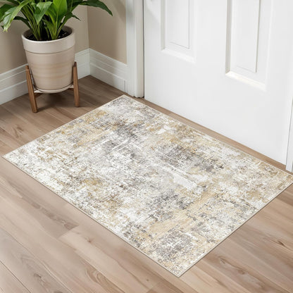 2x3 Washable Non-Slip Area Rug - Soft Low Pile Throw Rug for Kitchen Entryway Bedroom - Modern Indoor Door Mat with Rubber Backing (Beige Grey) - Colors A