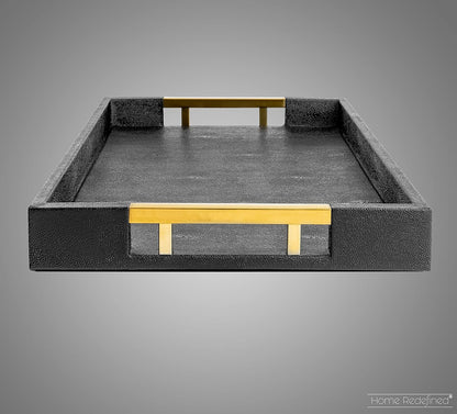 Home Redefined Beautiful Modern Elegant 17.5"x12" Rectangle Classic Black Faux Leather Decorative Tray Ottoman Coffee Table Perfume Living Room Kitchen Serving Tray with Handles for All Occasion's