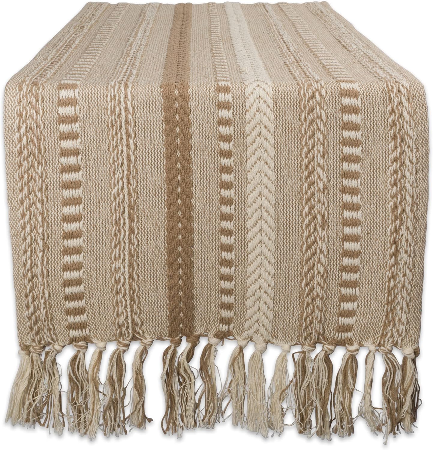 DII Farmhouse Braided Stripe Table Runner Collection, 15x72 (15x77, Fringe Included), Black