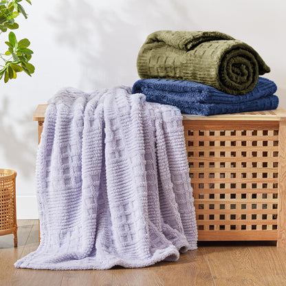 EXQ Home Fleece Throw Blanket for Couch or Bed - 3D Imitation Turtle Shell Jacquard Decorative Blankets - Cozy Soft Lightweight Fuzzy Flannel Blanket Suitable for All Seasons(50"×60",Beige)