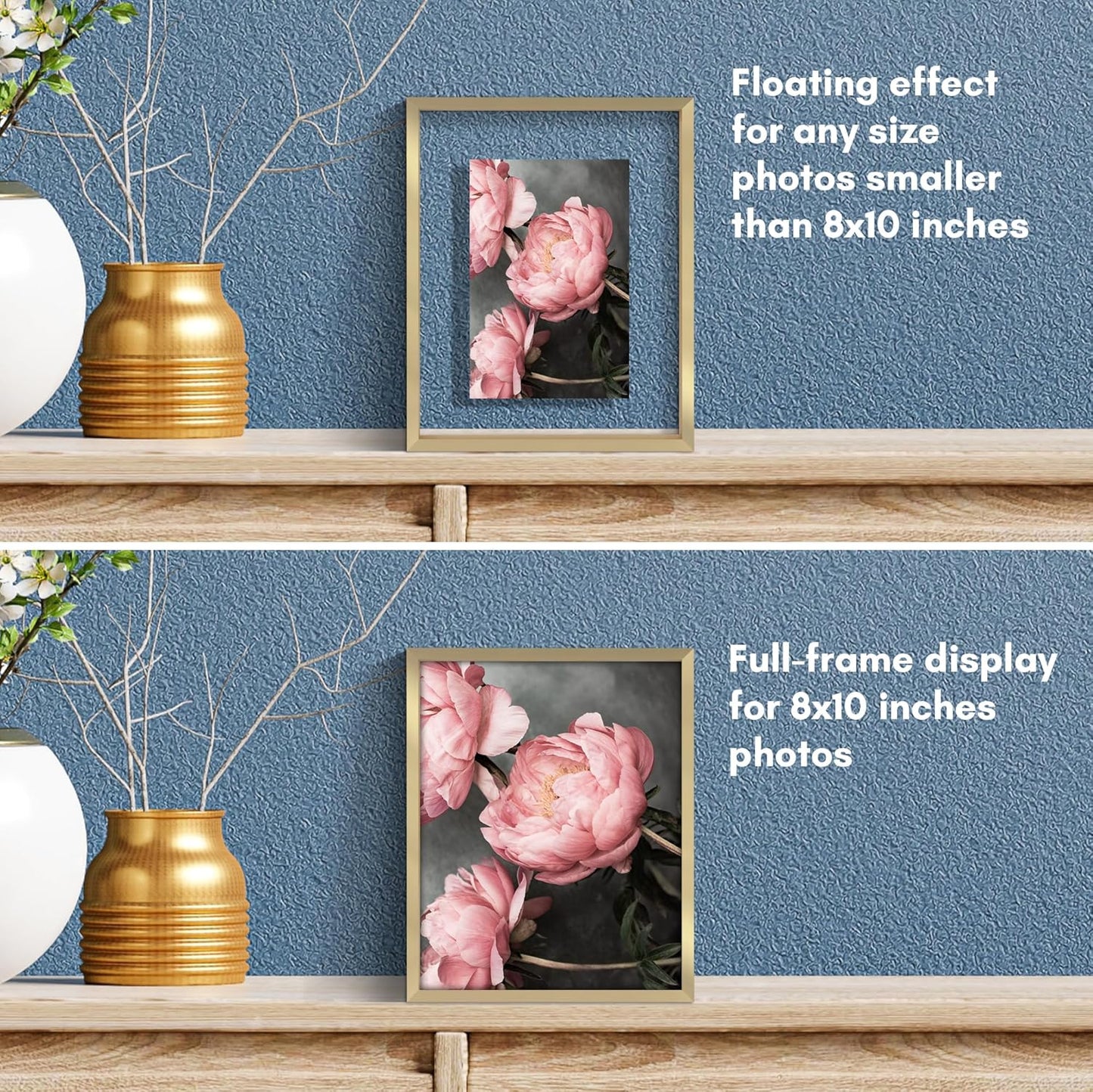 Americanflat Aluminum 11x14 Floating Picture Frame with Shatter-Resistant Glass - Use as 8x10 Picture Frame or Display 11x14 Photo - Signature Float Collection - Photo Frames for Wall Display - Black