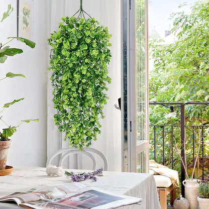 Waipfaru 4Pcs Fake Hanging Plants 2.7ft Fake Plants Eucalyptus Leaves UV Resistant Fake Vines Ivy Artificial Plants Outdoor Faux Plants Indoor Bedroom Living Room Boho Wall Porch Shelf Decor