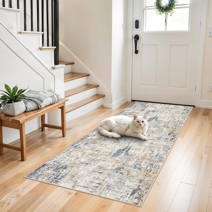 2x3 Washable Non-Slip Area Rug - Soft Low Pile Throw Rug for Kitchen Entryway Bedroom - Modern Indoor Door Mat with Rubber Backing (Beige Grey) - Colors A