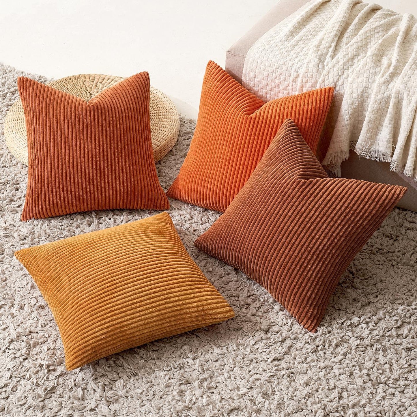 MIULEE Boho Farmhouse Sage Green Throw Pillow Covers 18x18 Inch Set of 4 Mordern Nordic Cushion Covers Soft Corduroy Spring Home Decor for Couch Bed Sofa Living Room Forest Green