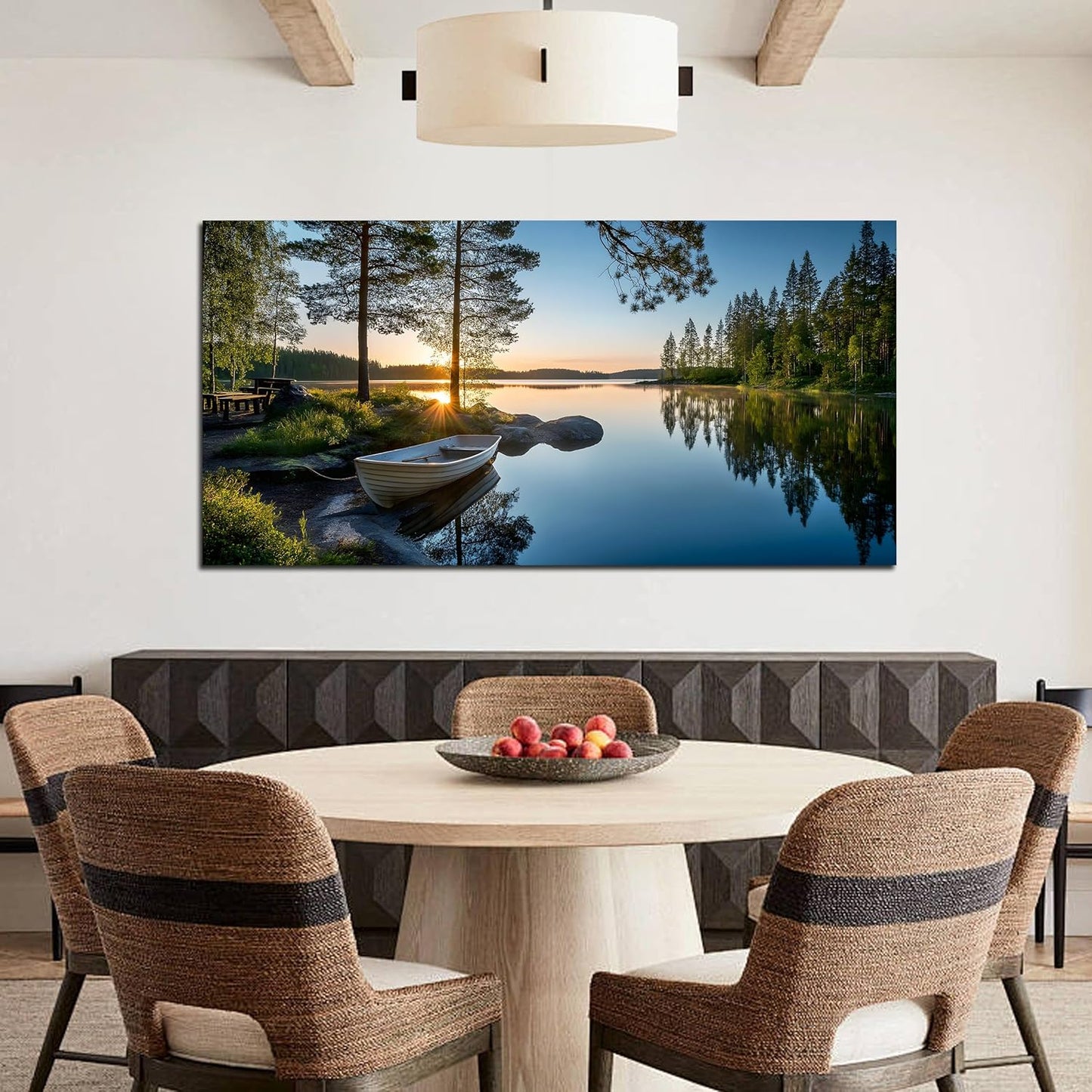 SSNEEKNDG Large Green Landscape Canvas Wall Art for Living Room Forest Lake Sunset Canvas Prints Nature Scenery Artwork for Bedroom Office Home Decor Ready to Hang 20x40 Inch