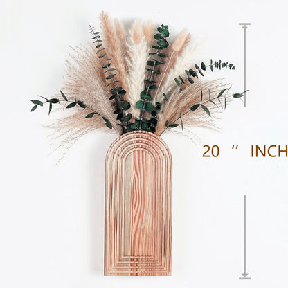 Set of 2 Wooden Vases with Pampas Grass and Eucalyptus – Boho Decor for Living Room, Modern Farmhouse Entryway or Bathroom, Rustic Art for Home Decoration