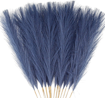 20Pcs Navy Blue Gradient and White Faux Pampas Grass Decor, 21.7"" Pompas Grass Flower Arrangement and Vase Filler for Boho Home Wedding Decoration, Black