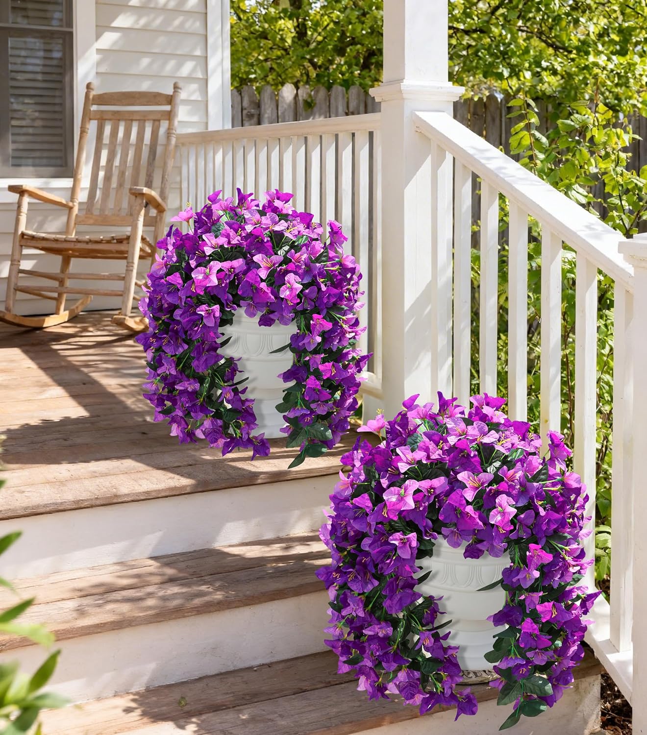 Faux Bougainvillea Artificial Flowers Plants for Outdoor Outside Decoration, 2 PCS Red Fake Flowers UV Resistant Look Real Silk Long Trailing Vines for Front Door Porch Planter Urn Patio Garden Yard