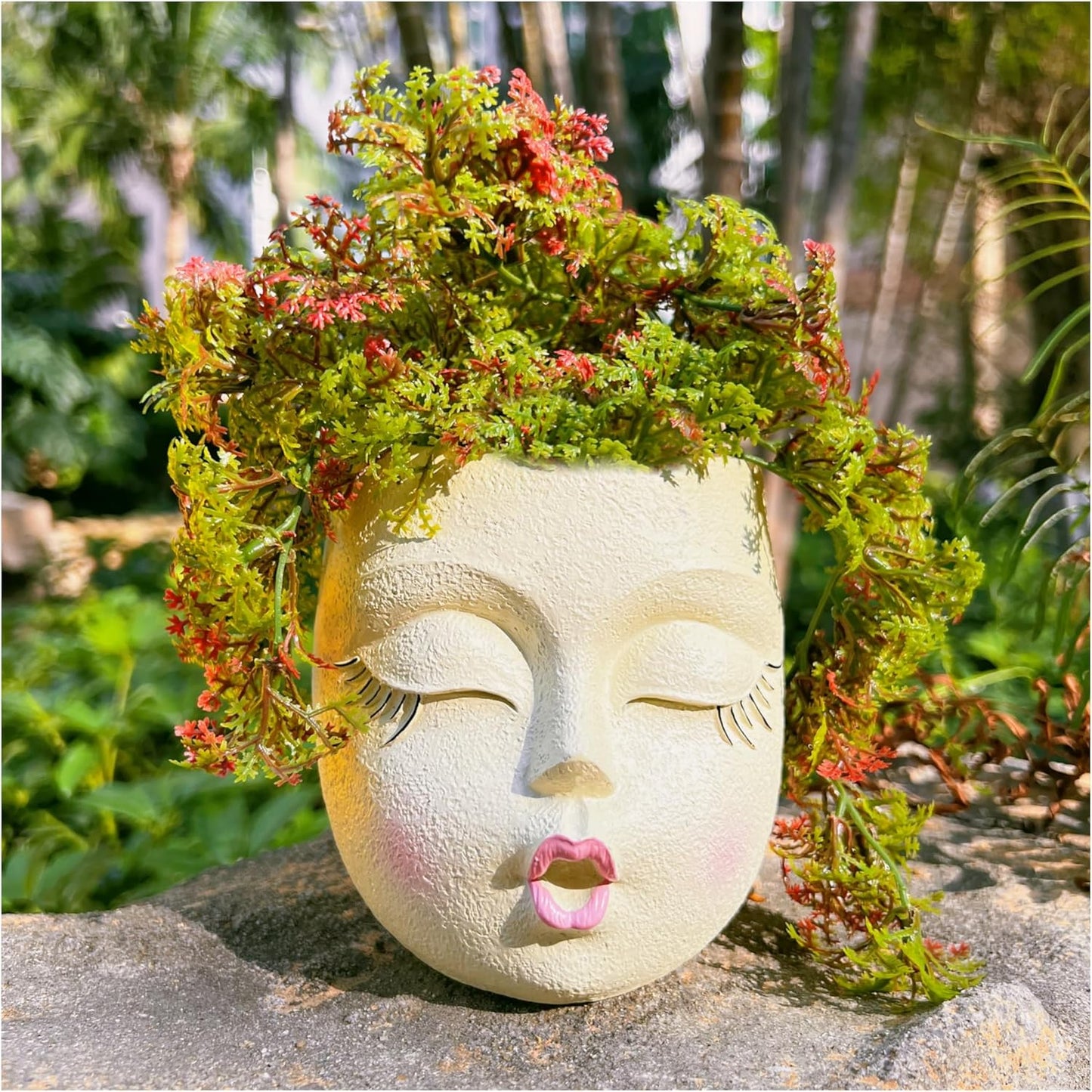Handmade Face Flower Pots Standing Air Kiss Head Planter Pot for Trailing Plants Cute Succulent Planter Resin Planters Funny Face Planters with Anti-Friction Pads White 1Pack