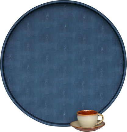 HofferRuffer Round Serving Tray 20'', Elegant Faux Leather Circle Ottoman Table Tray, Serve Tea Coffee Breakfast in Bedroom Living Room Kitchen (Brown)