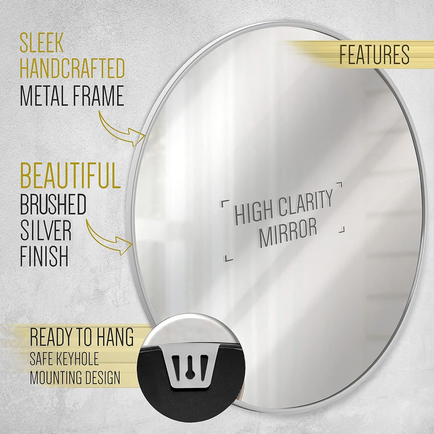 Gold Circle Wall Mirror 24 Inch Round Wall Mirror for Entryways, Washrooms, Living Rooms and More (Gold, 24")