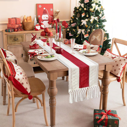 FEXIA Boho Table Runner for Thanksgiving Fall Christmas Home Decor with Tassels 72 Inches Long Pottery barn Furniture Farmhouse Rustic Macrame Burlap Table Decoration for Living Room (12x72 Inches)