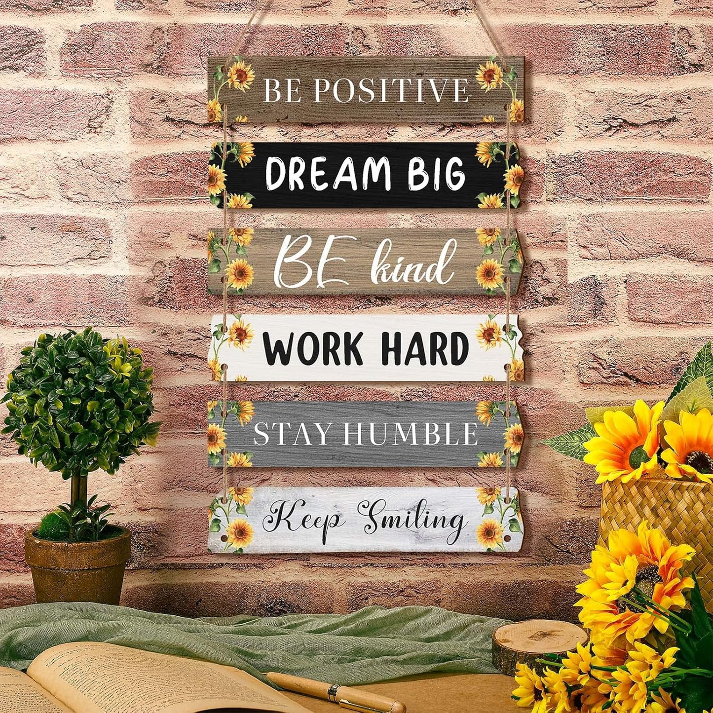6 Pieces Rustic Wall Hanging Plaque Sign Inspirational Wall Art Farmhouse Wooden Door Signs Positive Plaque with Quotes Motivational Quote Decor for Office Bedroom Living Room(Retro Style)