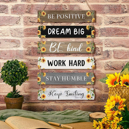 6 Pieces Rustic Wall Hanging Plaque Sign Inspirational Wall Art Farmhouse Wooden Door Signs Positive Plaque with Quotes Motivational Quote Decor for Office Bedroom Living Room(Retro Style)