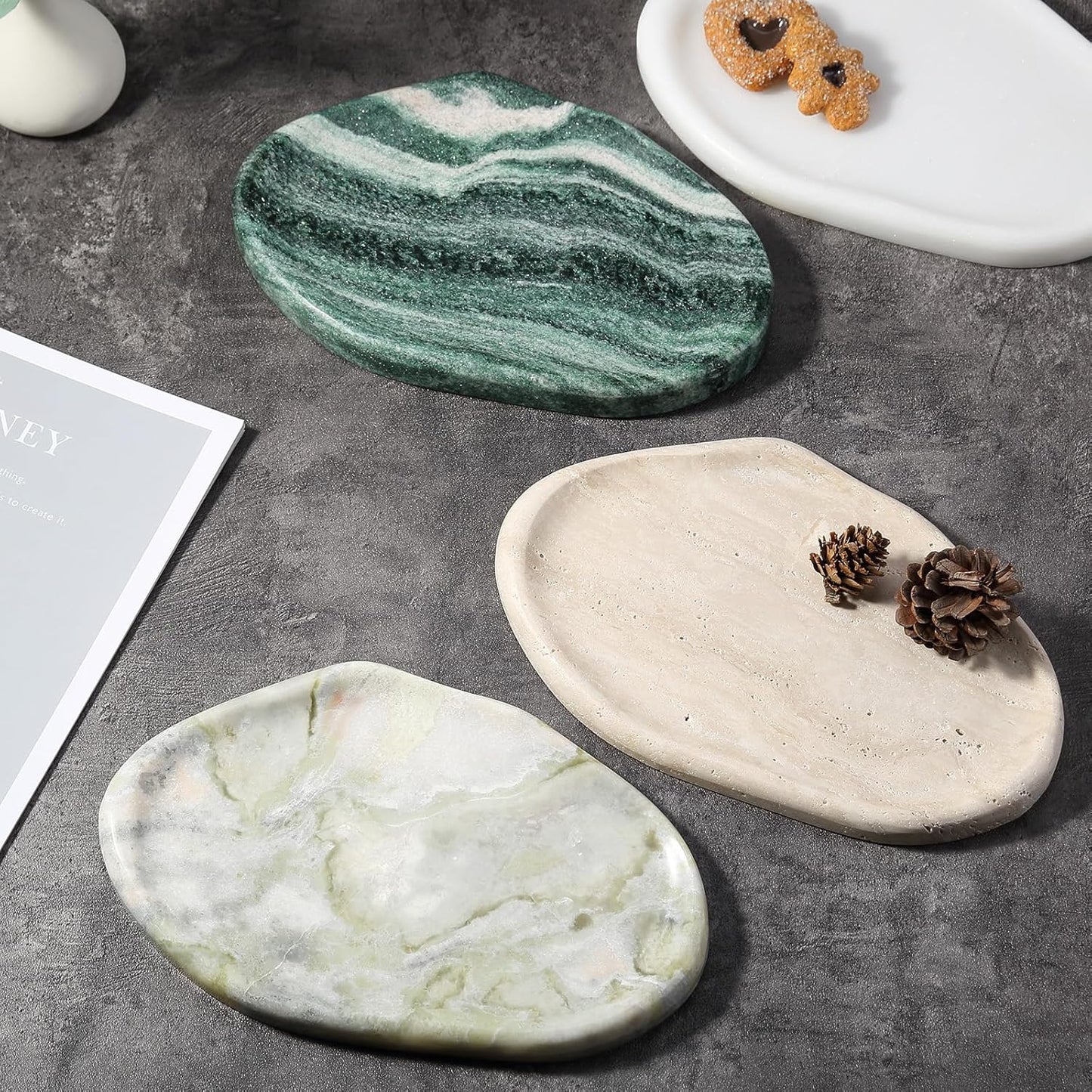 Koville Luxurious Natural Marble Vanity Tray, Cloud Shape Serving Stone Key Tray for Home Decor, 10" x 7" Marble Storage Trays for Bathroom, Stone Plate Holder for Perfume, Candle and Jewelry