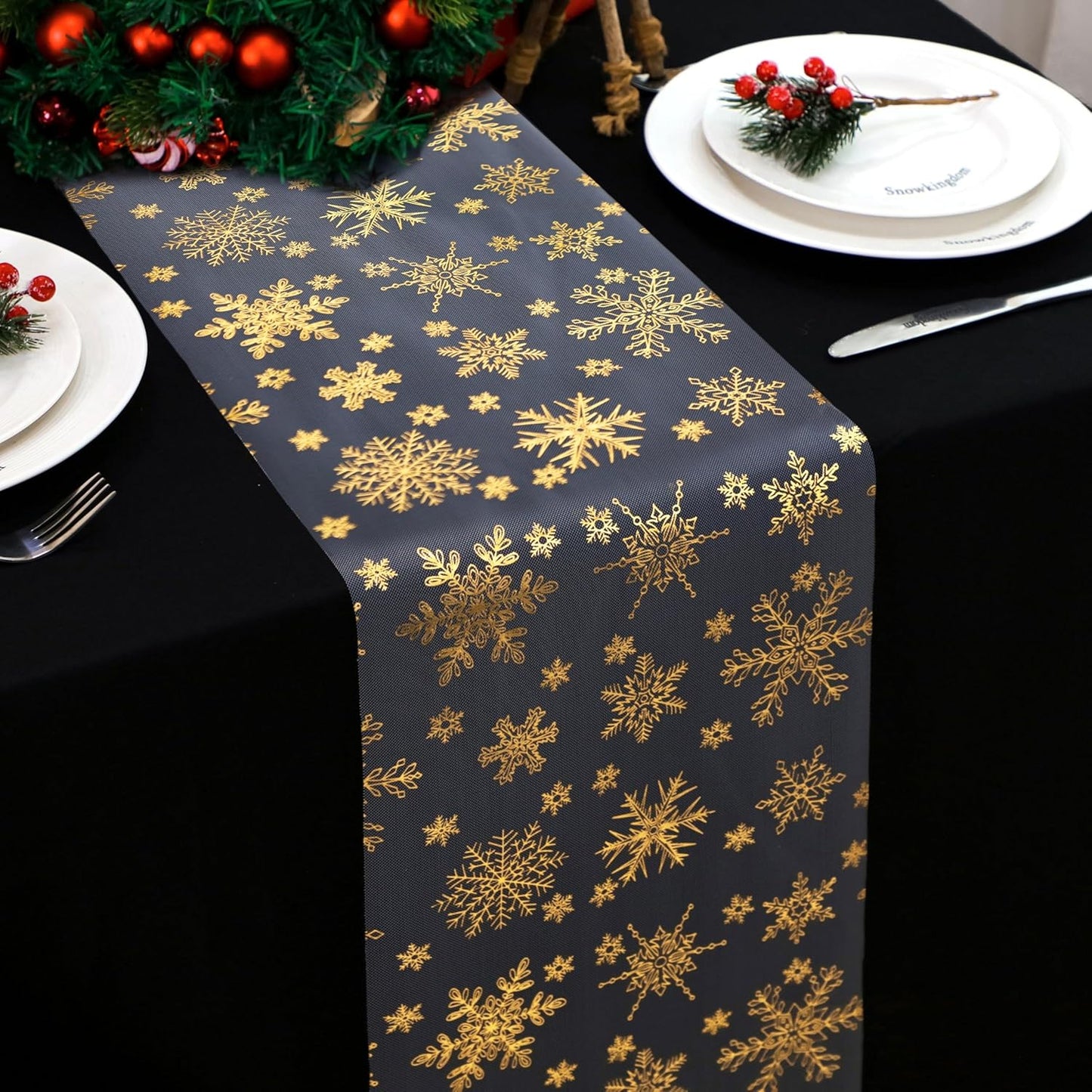 Snowkingdom 2 Pieces Gold Table Runner, Sequin Glitter Foil Metallic Thin Mesh Runner Roll 11"x108", Gold Table Decorations for Event Party, Wedding, Birthday Party, Christmas