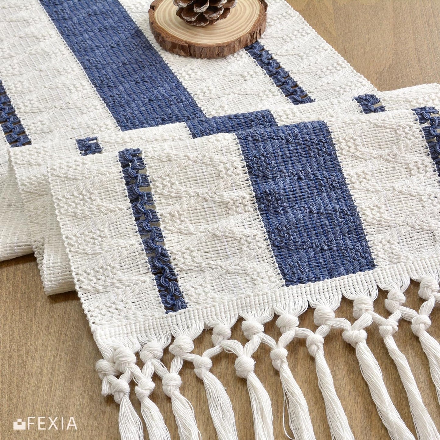 FEXIA Boho Table Runner for Thanksgiving Fall Christmas Home Decor with Tassels 72 Inches Long Pottery barn Furniture Farmhouse Rustic Macrame Burlap Table Decoration for Living Room (12x72 Inches)