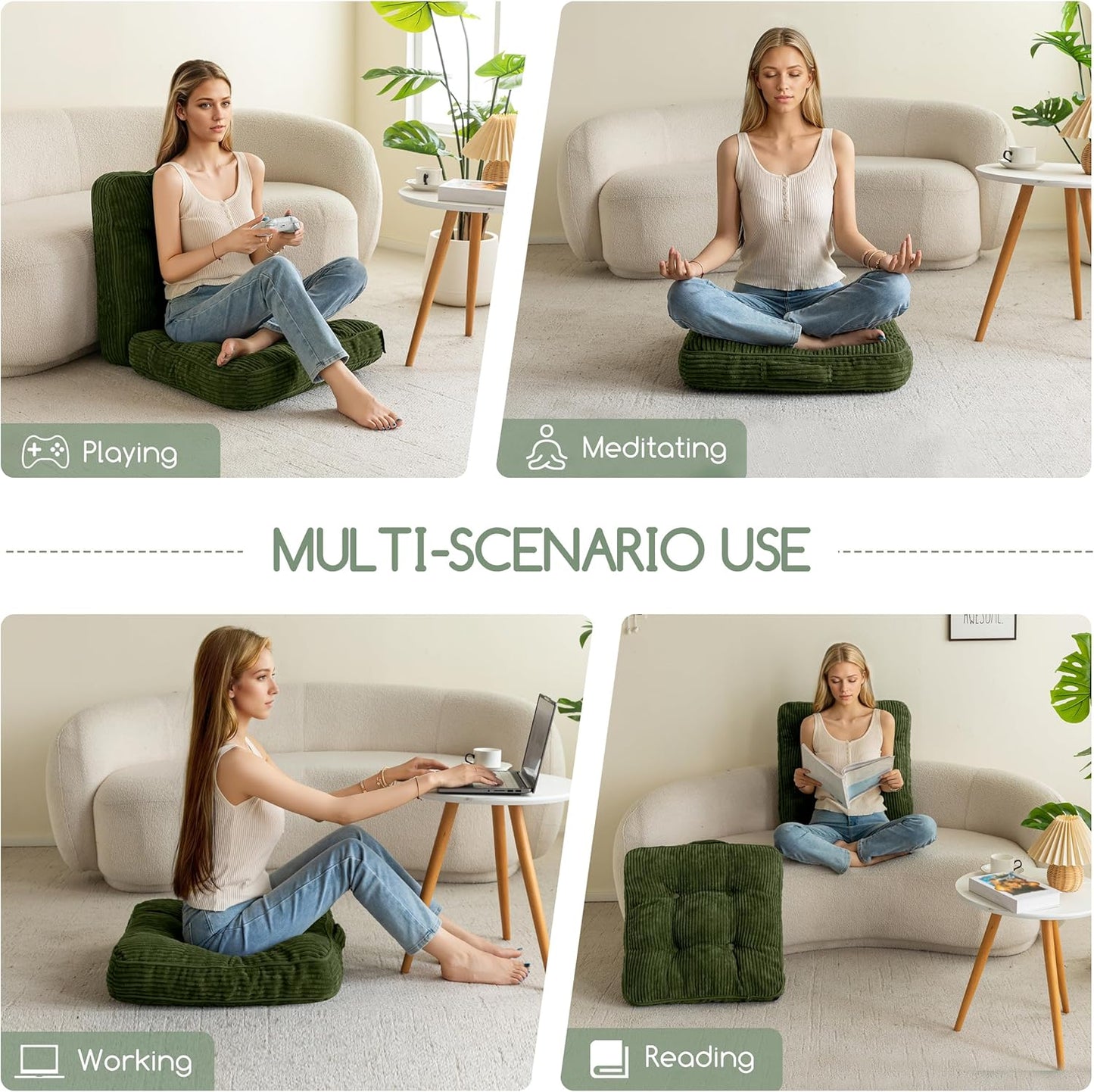 HIGOGOGO 6" Extra Thick Floor Pillow Cushion for Adults, Meditation Cushion Pillow, Large Square Floor Sitting, Tufted Corduroy Cover, for Tatami Living Room or Yoga, 22x22 Inch, 2Pack, Dark Grey
