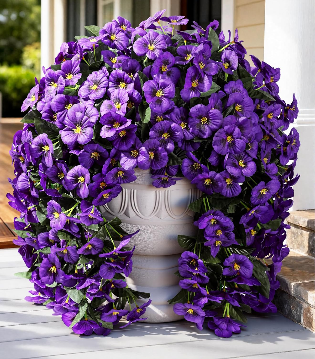 HyeFlora Artificial Flowers for Outdoors, 2pcs Faux Silk Pansies Flowers UV Resistant Fake Hanging Flower Plants for Outside Planters Porch Yard Patio Window Box (Mix Purple)