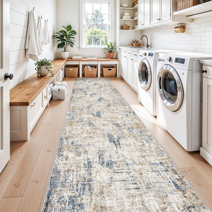 2x3 Washable Non-Slip Area Rug - Soft Low Pile Throw Rug for Kitchen Entryway Bedroom - Modern Indoor Door Mat with Rubber Backing (Beige Grey) - Colors B