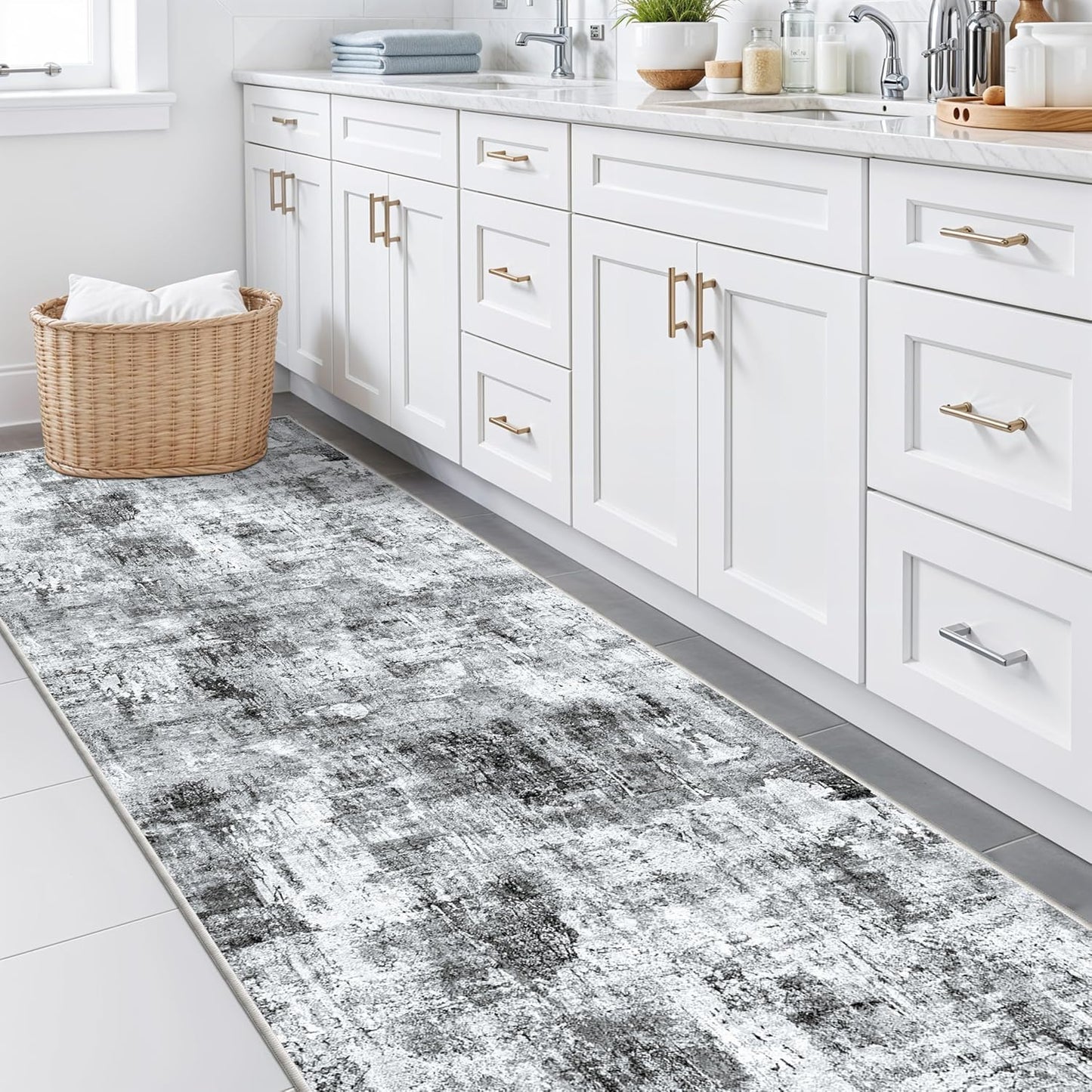 2x3 Washable Non-Slip Area Rug - Soft Low Pile Throw Rug for Kitchen Entryway Bedroom - Modern Indoor Door Mat with Rubber Backing (Beige Grey) - Colors A