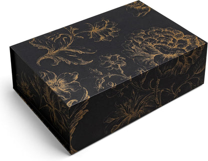 Luxury Keepsake Gift Box | Gold Floral Decorative Boxes with Magnetic Lids for Presents, Wedding Memory Box, and Bridal Gifts. 11.5" x 7.5" x 3.5"