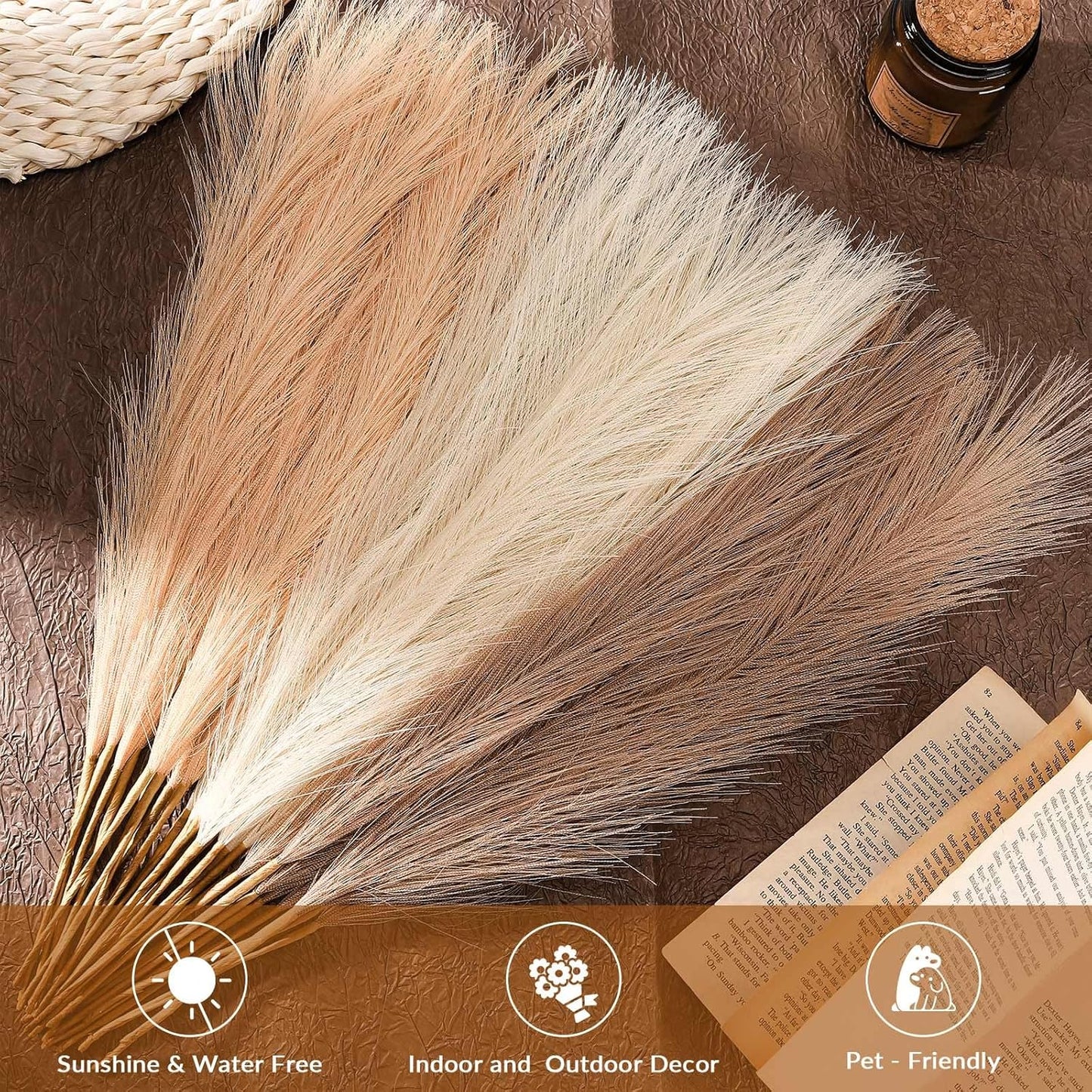 30pcs Pampas Grass Decor,21" Artificial Pompous Grass Bulk,Small Vase Filler Pompas Grass for Home Wedding Living Room Wall Party Decoration (Beige,Light Brown, 21 Inch 30 Pcs)