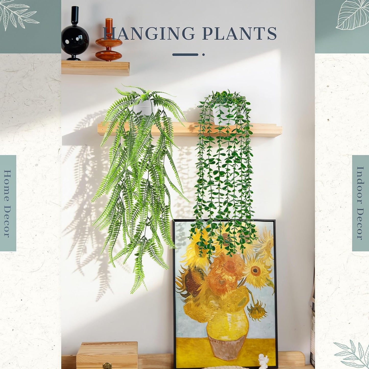 Der Rose 4Pcs Fake Plants Hanging Artificial Ivy Vine Faux Eucalyptus Hanging Plants, Boston Fern, String of Pearls for Living Room Aesthetic Bedroom Boho Kitche Wall Shelf Indoor Outdoor Decor