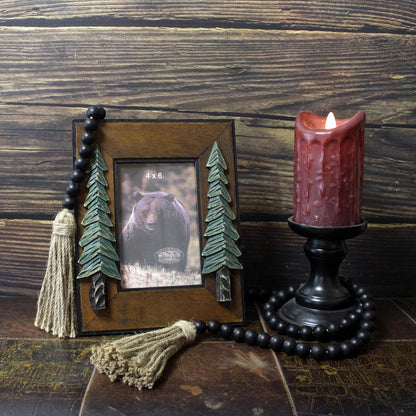 CVHOMEDECO. Wood Beads Garland with Tassels Farmhouse Rustic Wooden Prayer Bead String Wall Hanging Accent for Home Festival Decor. Mix Distressed