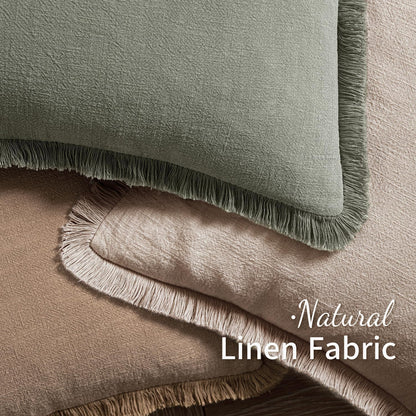 MIULEE Decorative Throw Pillow Covers Neutral Linen Fringe Throw Pillows Set of 2 Natural Beige Boho Farmhouse Cushion Covers with Tassels for Couch Sofa Bed Spring Home Decor 20x20 Inch