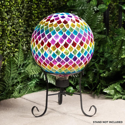 Alpine Corporation 10" Diameter Indoor/Outdoor Glass Mosaic Gazing Globe Yard Decoration, Purple Pearlized Petals Design