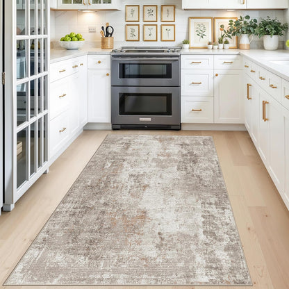 2x3 Washable Non-Slip Area Rug - Soft Low Pile Throw Rug for Kitchen Entryway Bedroom - Modern Indoor Door Mat with Rubber Backing (Beige Grey) - Colors B