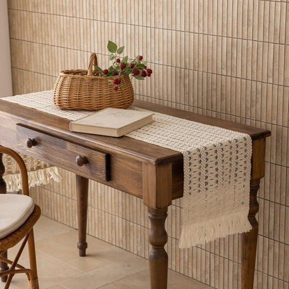 Keketoarrange Boho Sage Green Table Runner for Summer Home Decorations 12x72 Inches Farmhouse Small Macrame Woven Burlap Rustic Coffee Dresser Dining Kitchen Centerpiece Bohemian Decor