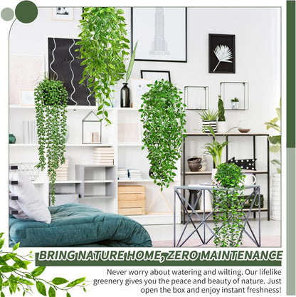 Palonu Artificial Hanging Plants for Shelf, 4 Pack Fake Potted Greenery Plant Faux Mandala Vine, String of Pearls, Ivy Vine,Persian Grass Fern in Pot for Desk Home Bathroom Farmhouse Room Table Decor